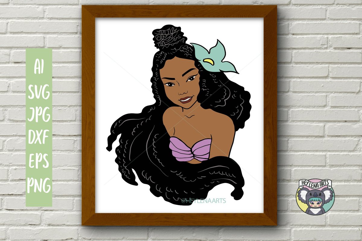 Mermaid svg, Black Woman svg, dxf, Cricut Cut Files, png eps example image 1