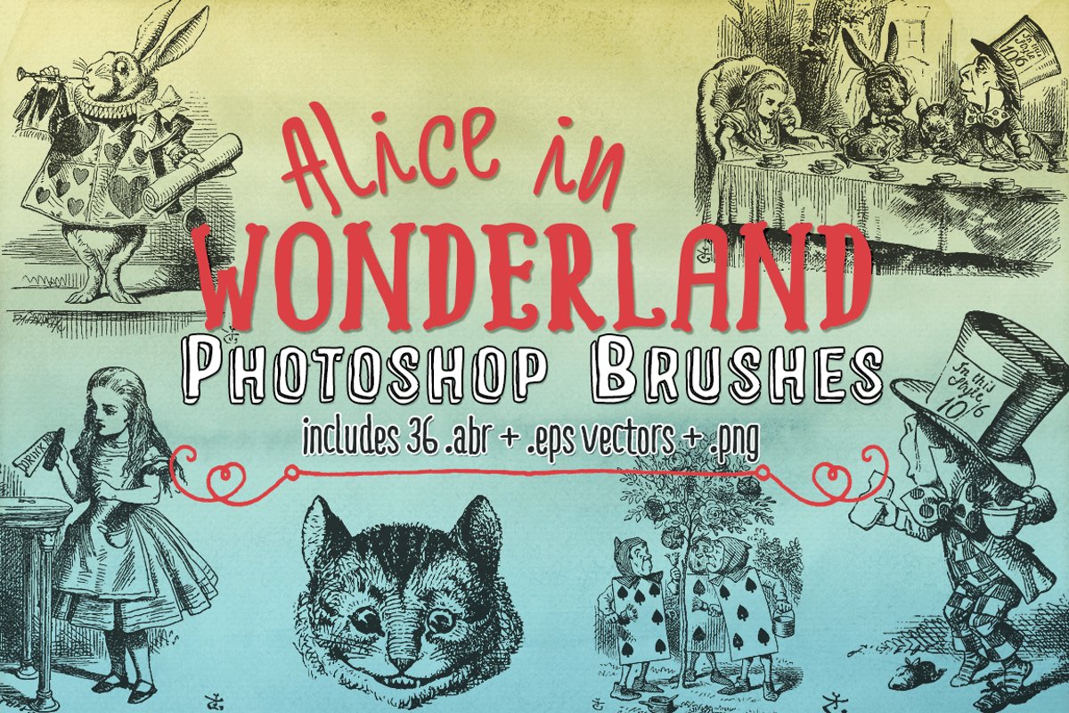 Alice in Wonderland Photoshop Brushes, eps Vectors & png example image 1