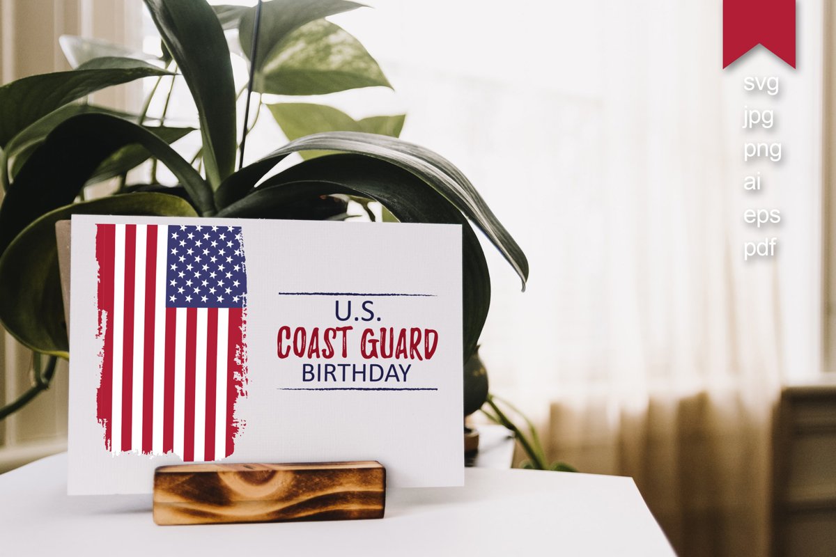 US Coast Guard Birthday svg, hand draw USA flag vector example image 1