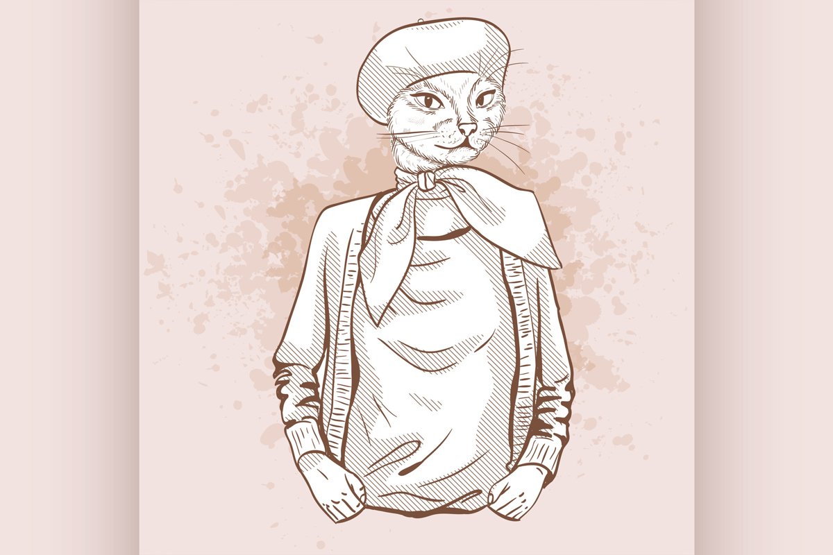 Vector elegant woman with cats had example image 1