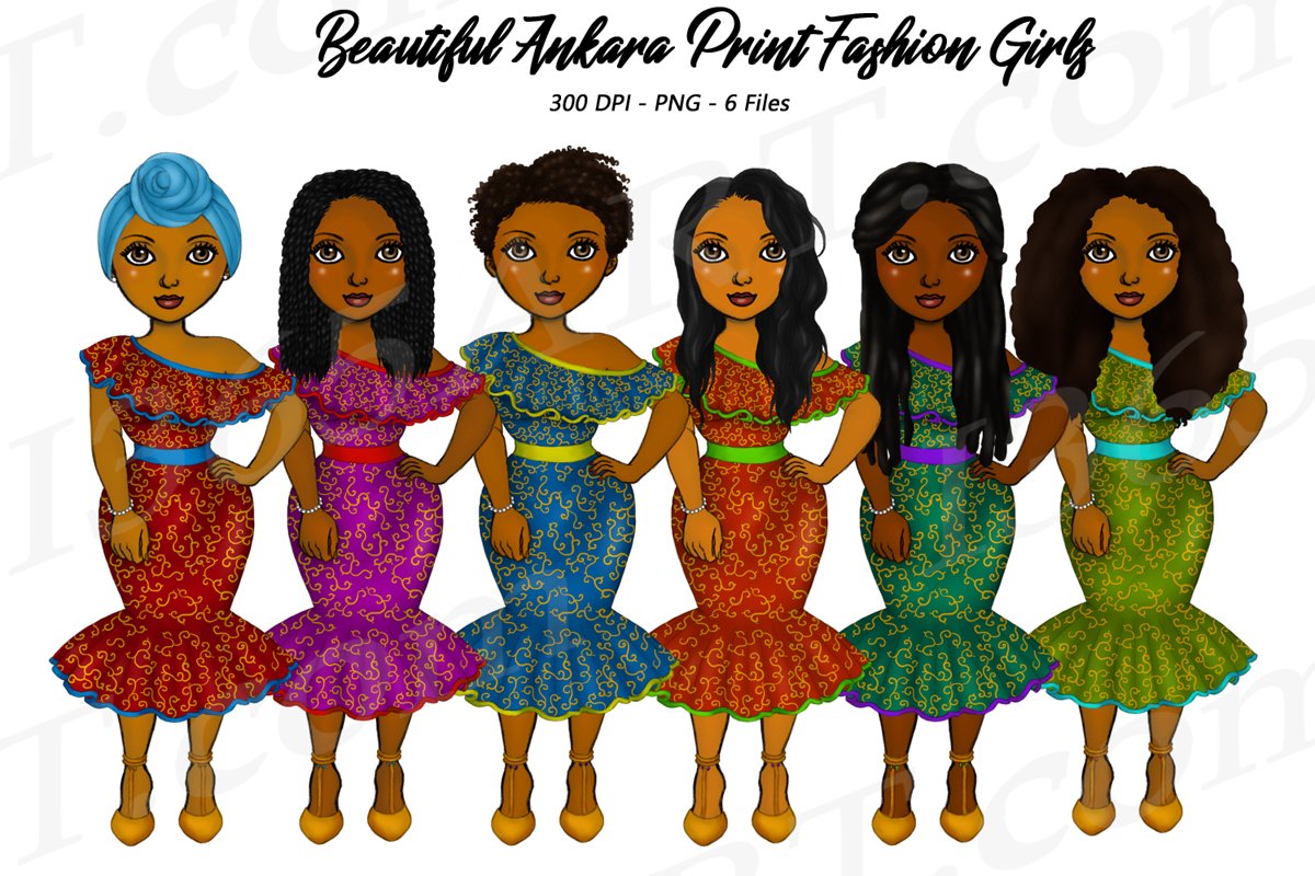 Beautiful Ankara Clipart Black Girl African Natural Hair PNG example image 1
