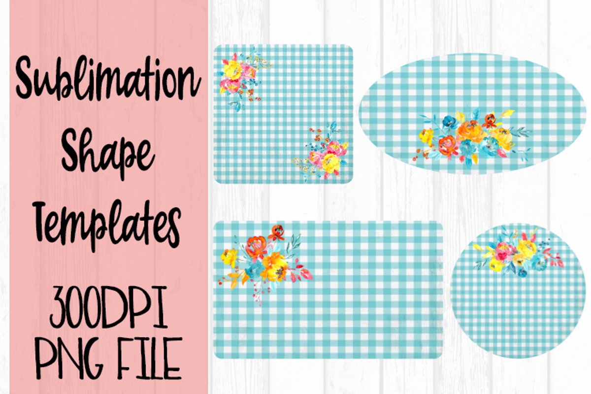 Blue Gingham and Flowers Sublimation Templates example image 1