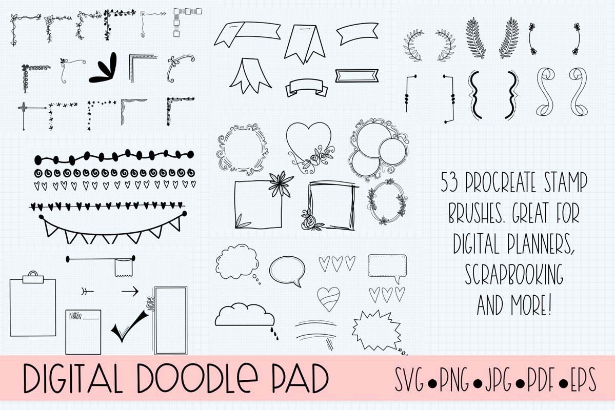 Procreate Stamp Brushes - Set of 53 Brushes example image 1