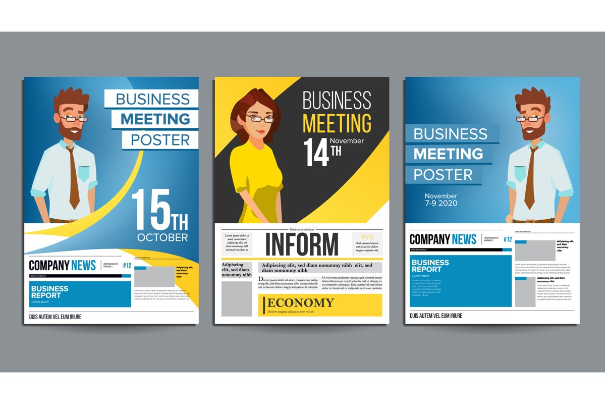 Business Meeting Poster Set Vector. Businessman And Business example image 1
