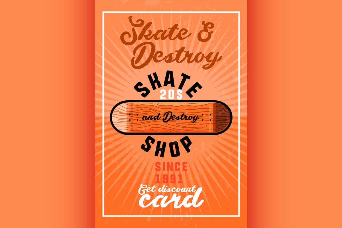 Color vintage skate shop banner example image 1