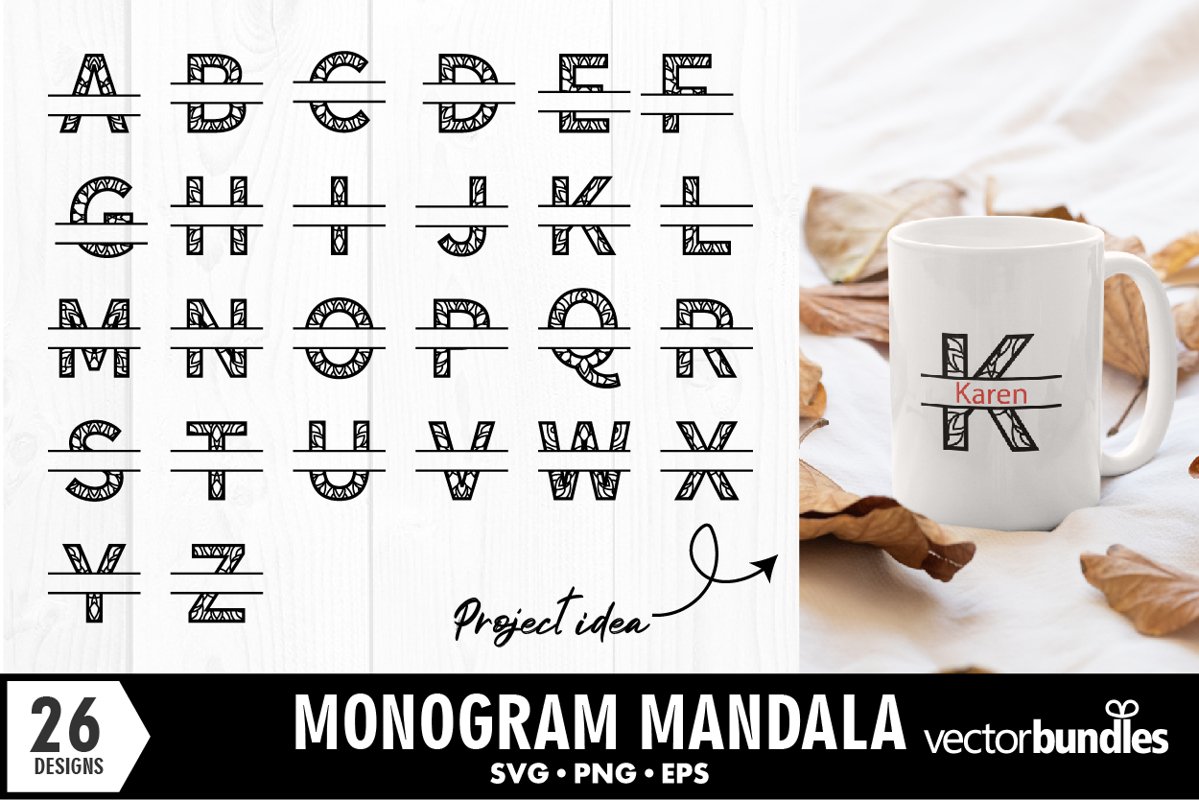 Monogram split letter a to z mandala svg designs example image 1