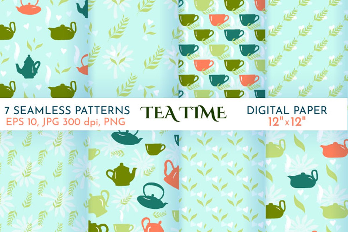 Bundle of 8 seamless pattern. Digital paper. JPG 300dpi example image 1