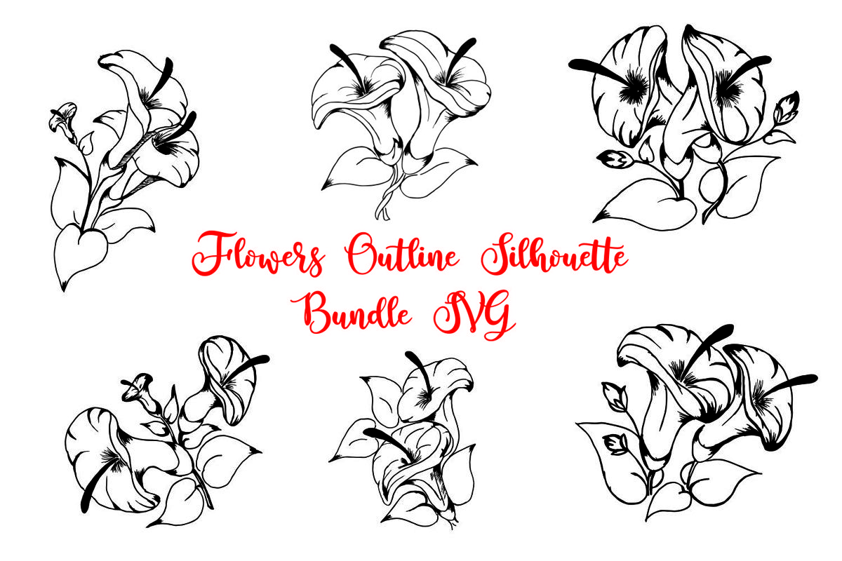 Flowers Outline Silhouette Bundle SVG example image 1
