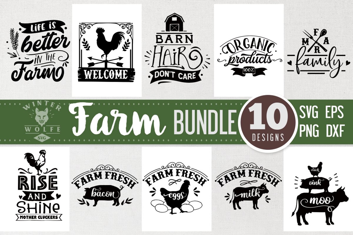 Farm Bundle 10 designs SVG EPS DXF PNG example image 1