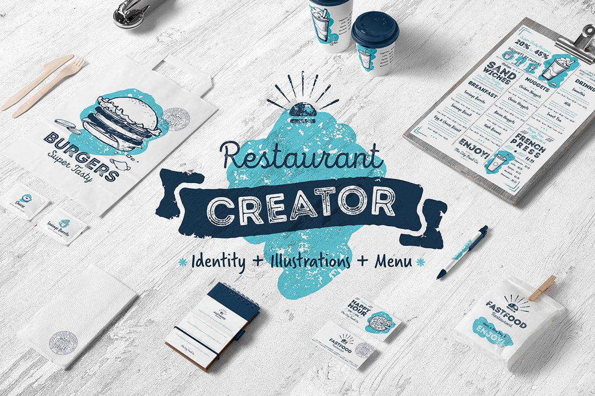 Restaurant menu creator with food illustration pack example image 1