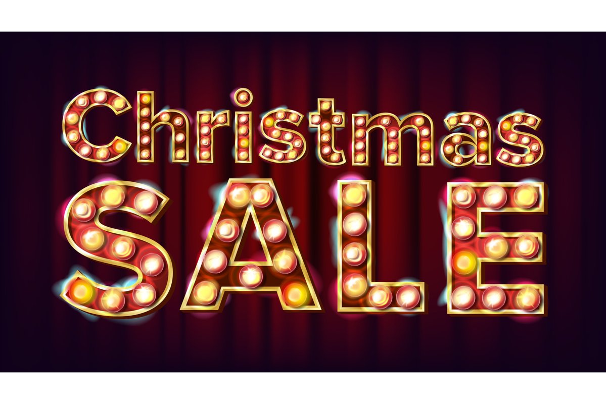 Christmas Sale Sign Vector. 3D Electric Glowing Digit. Flyer example image 1