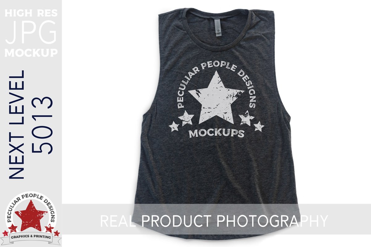 Muscle Tank Basic Shirt Mockup Next Level 5013 Antique Denim example image 1