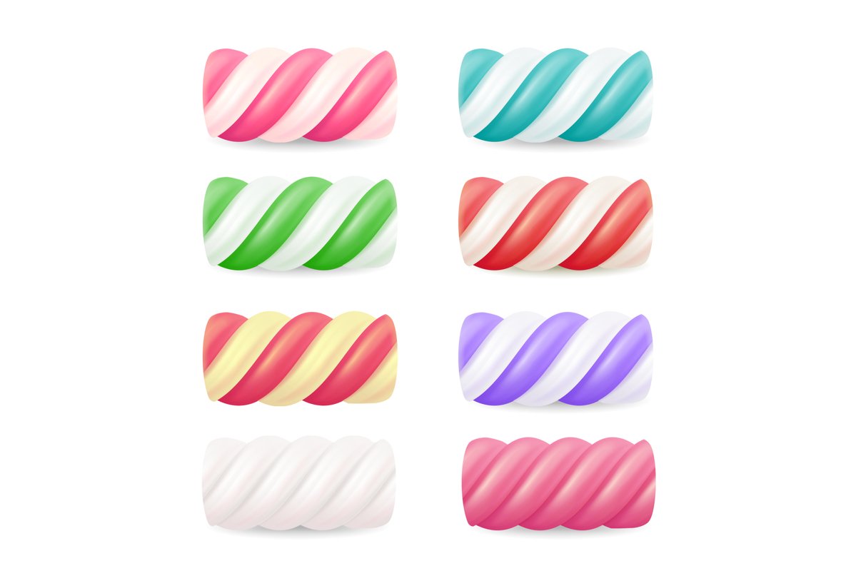 Realistic Marshmallow Candy Vector. Set Colorful Twisted example image 1