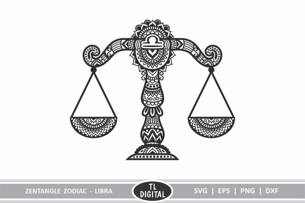 Zodiac Zentangle - Libra / Scales - SVG | EPS | PNG | DXF example image 1