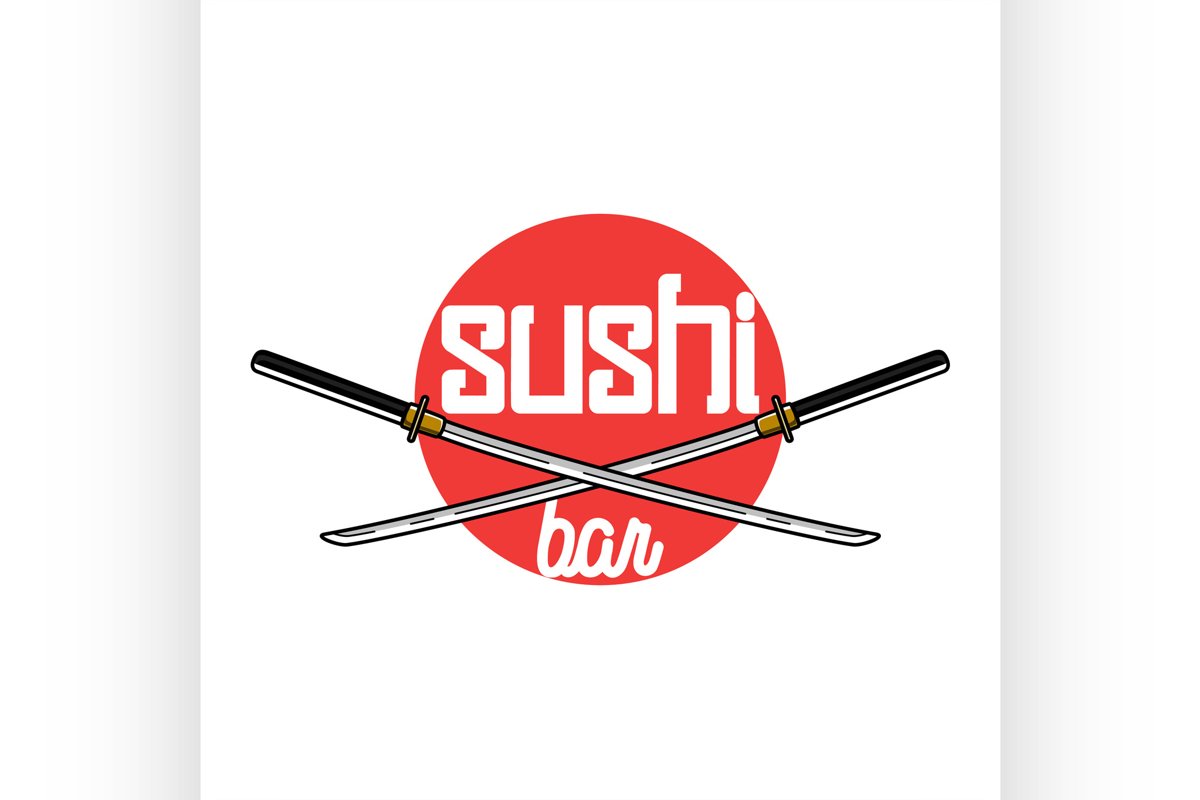 Color vintage sushi bar emblem example image 1