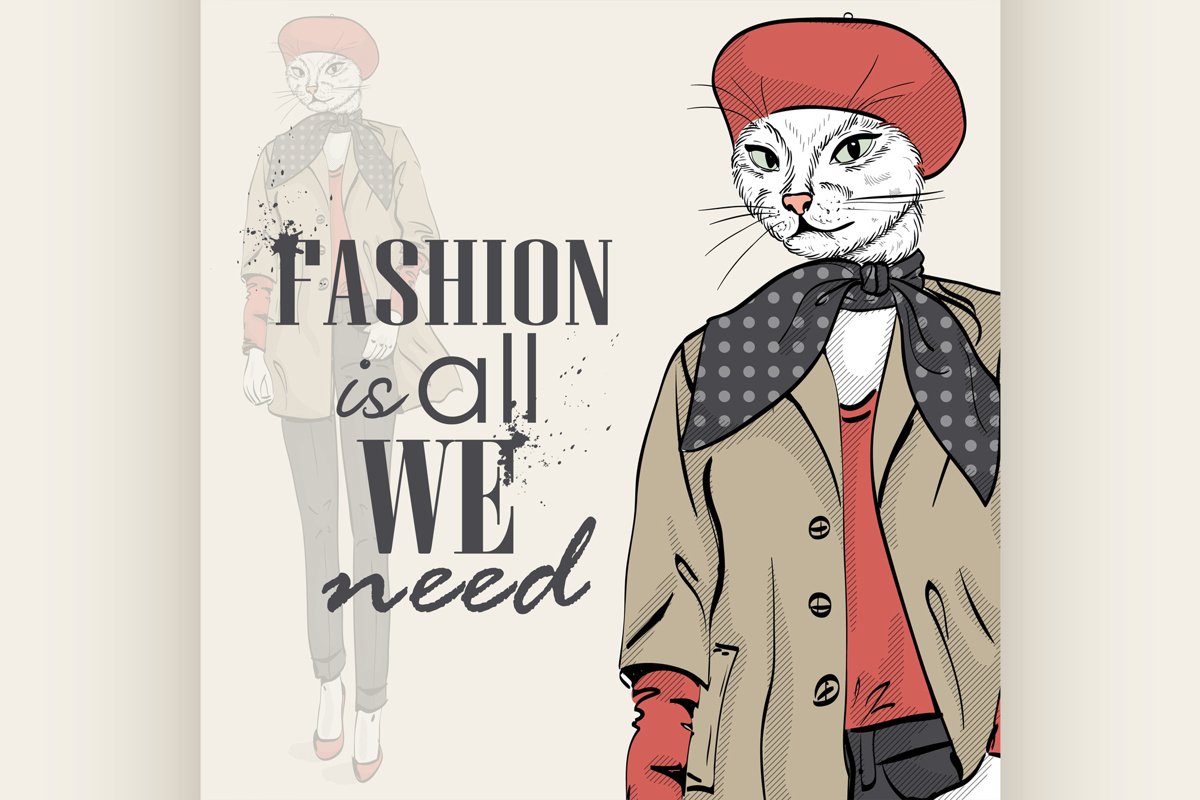 Vector elegant woman with cats had example image 1