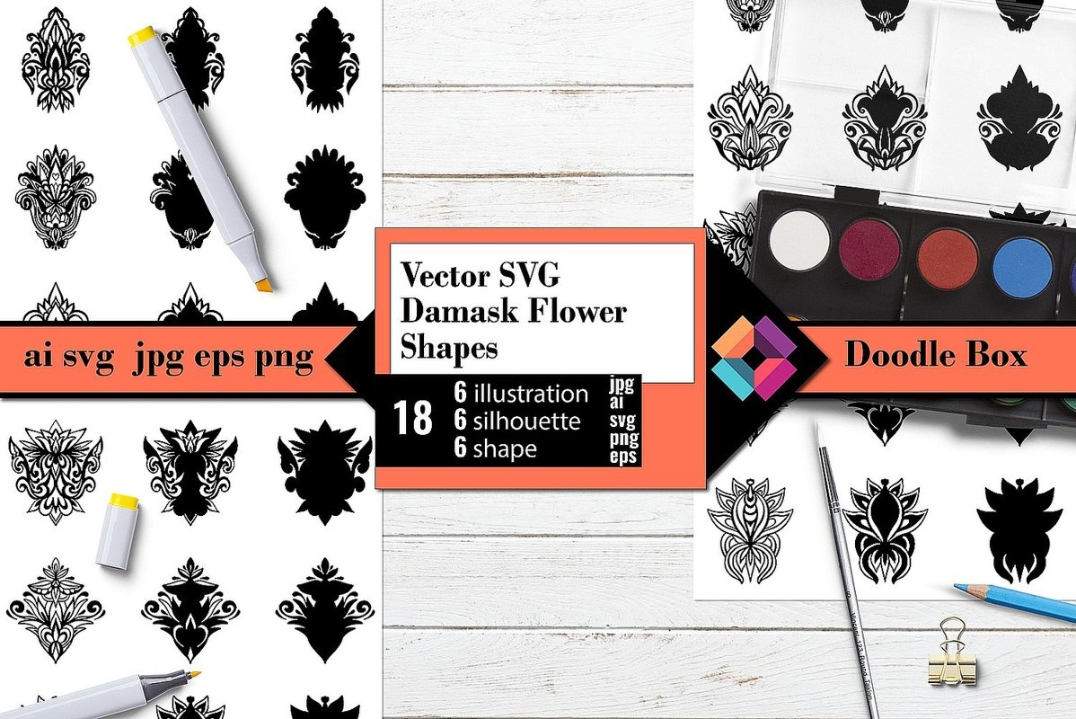Vector SVG Damask Flower Shapes example image 1