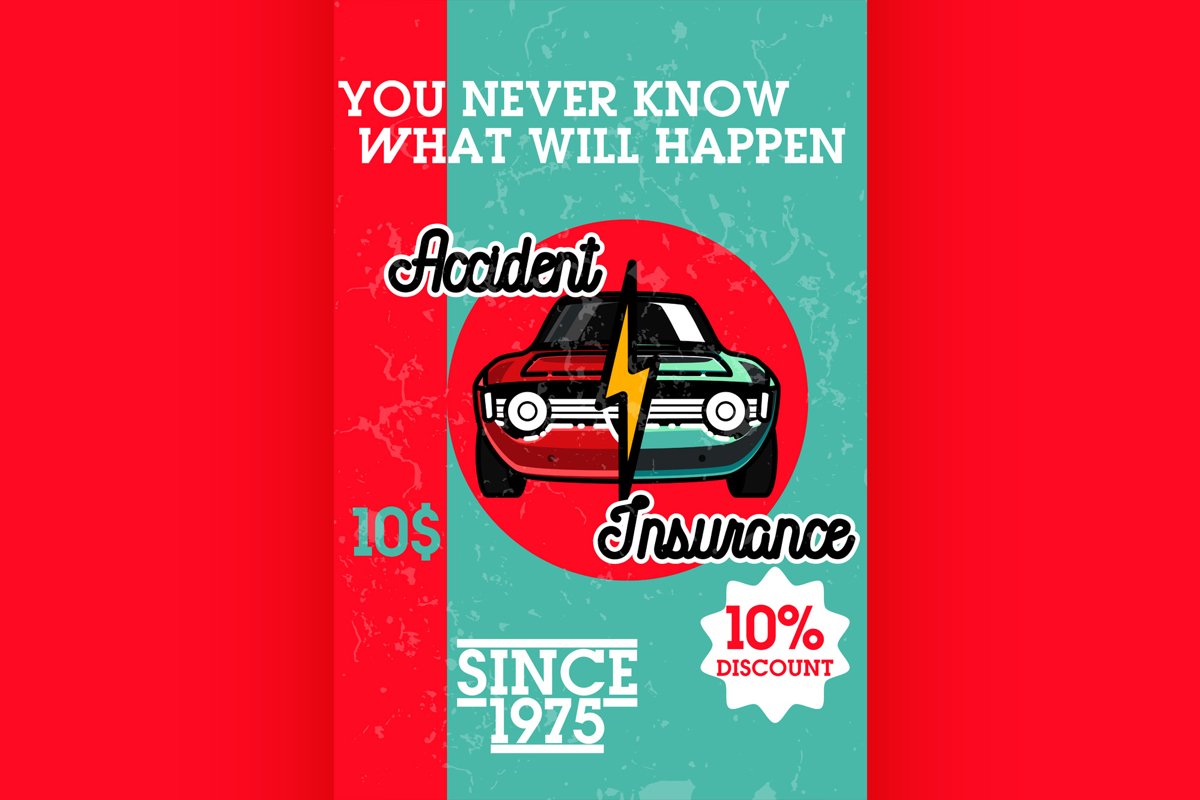 Color vintage accident insurance banner example image 1