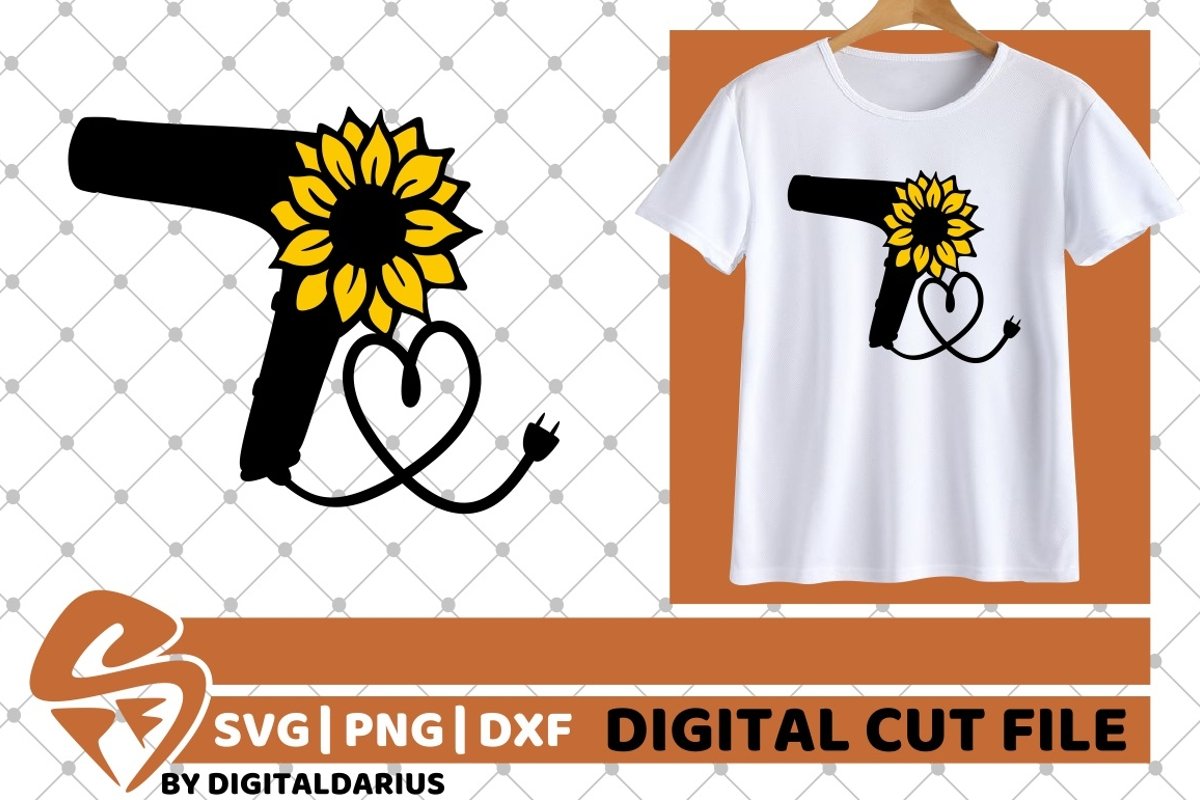Hair Dryer svg, Hairstylist svg, Hairdresser svg, Sunflower example image 1