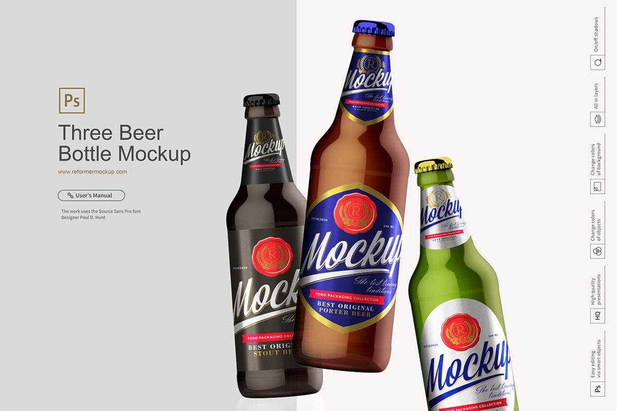 Three Beer Bottle Mockup example image 1