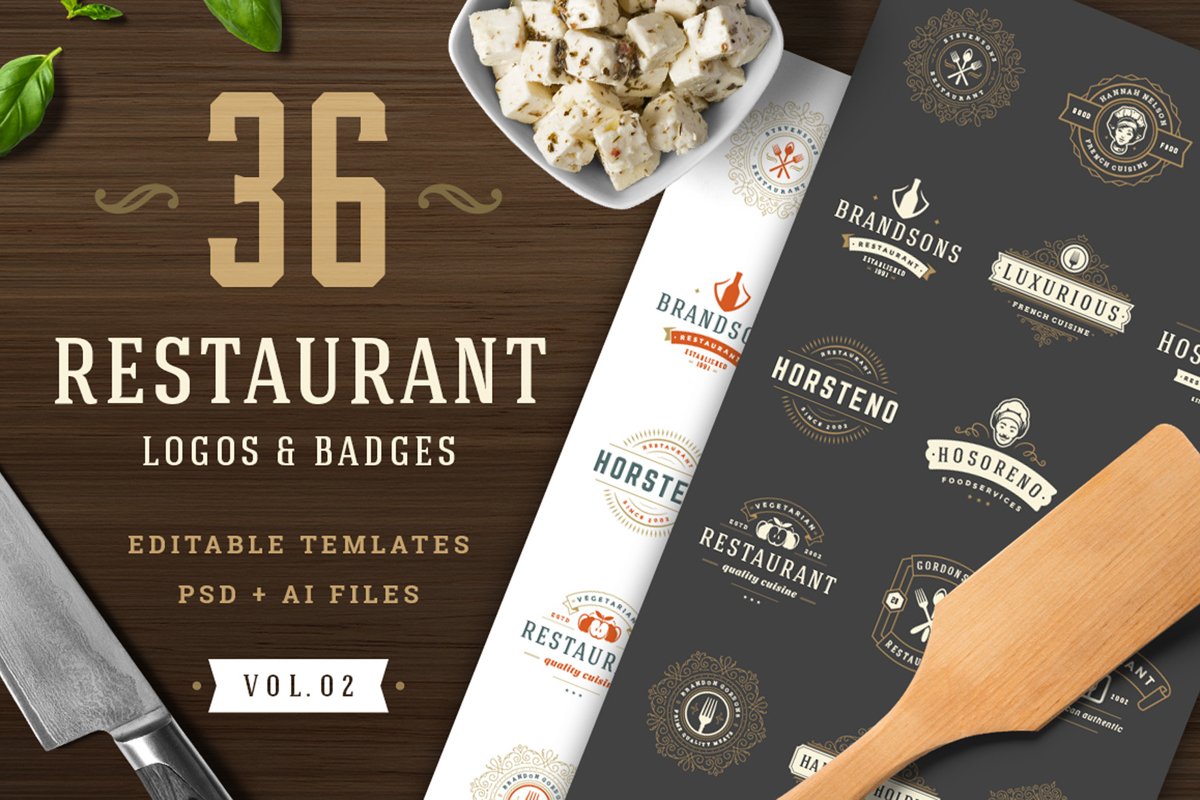 36 Restaurant Logos and Badges example image 1