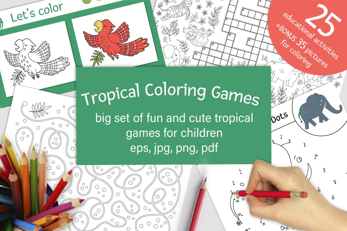 Tropical Coloring Games (551751) Illustrations Design Bundles - Tropical Coloring Games (551751) Illustrations Design Bundles