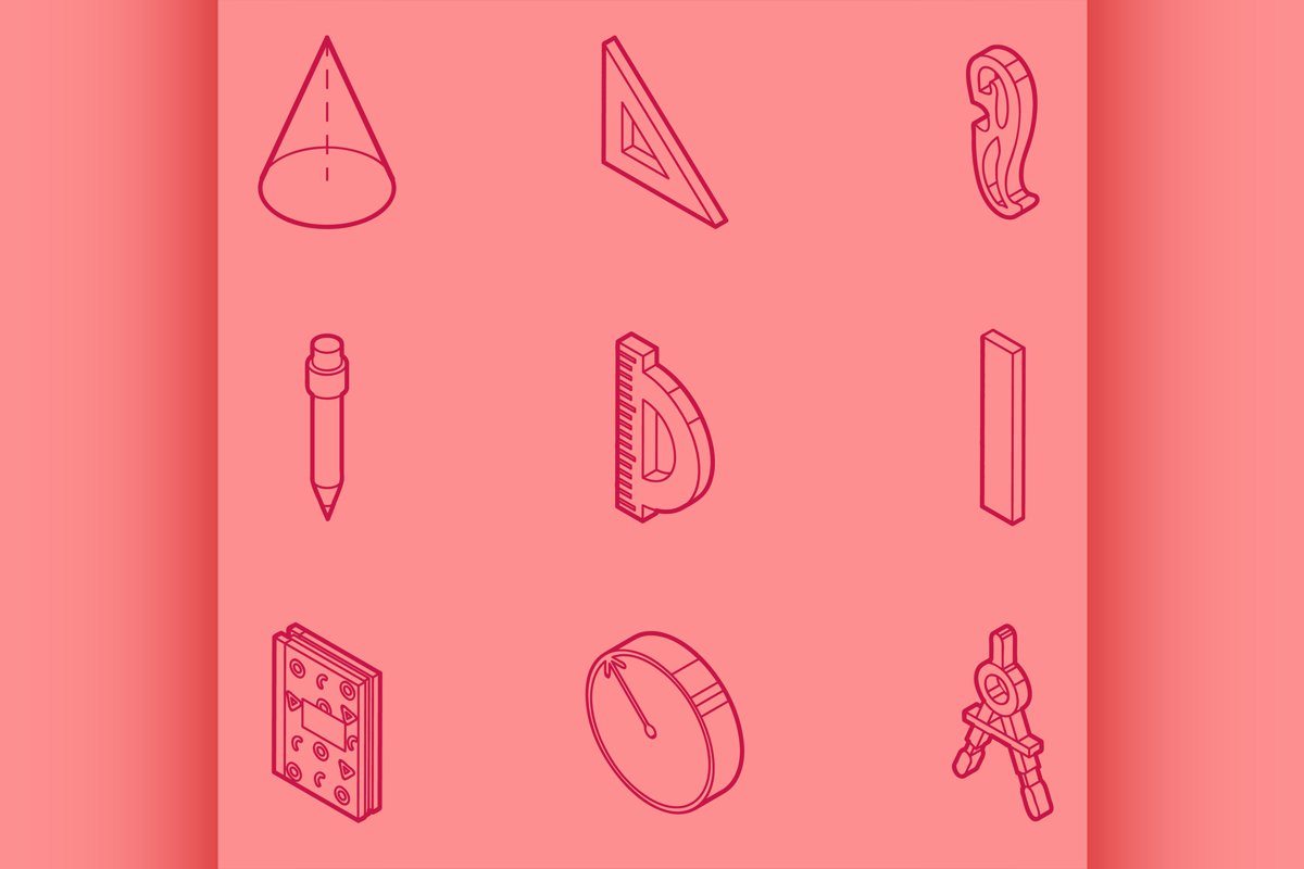 Geometry color outline isometric icons example image 1