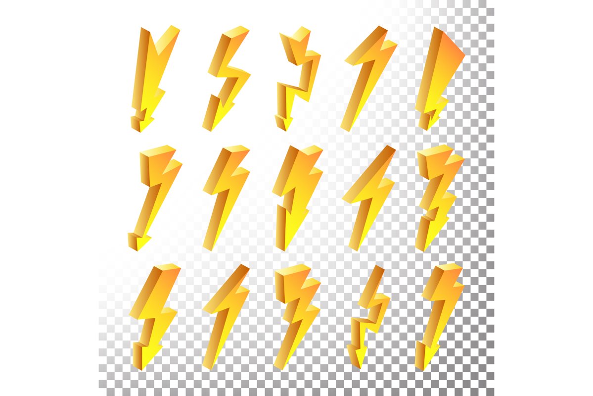 3D Lightning Icons Vector Set. Cartoon Yellow Lightning example image 1