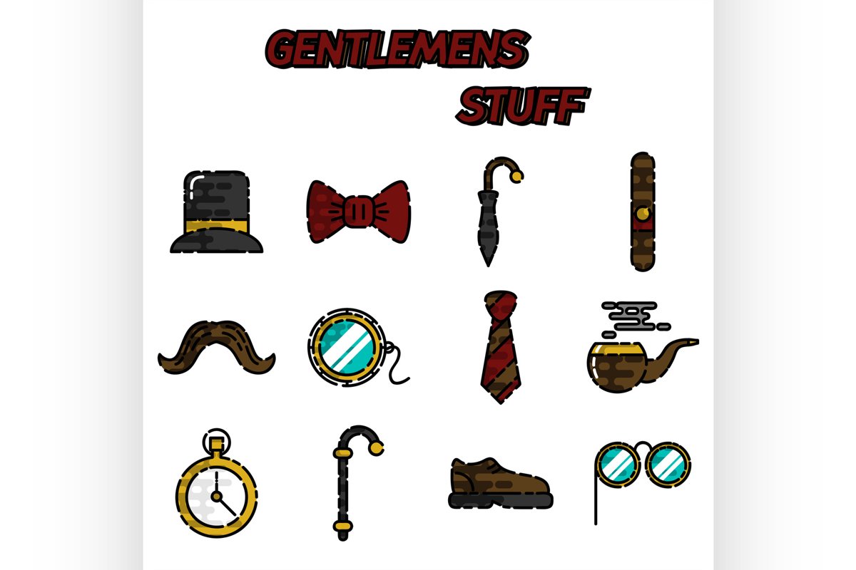 Gentlemens vintage stuff flat icon set example image 1