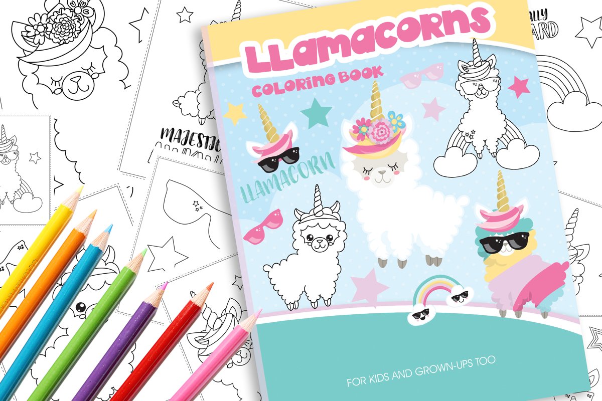 Unicorn Llama Coloring Book example image 1