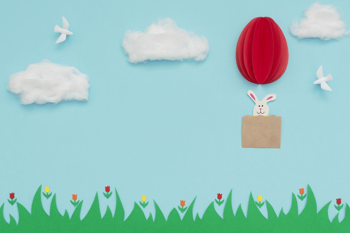 Easter egg hot air balloon made of paper with bunny example image 1