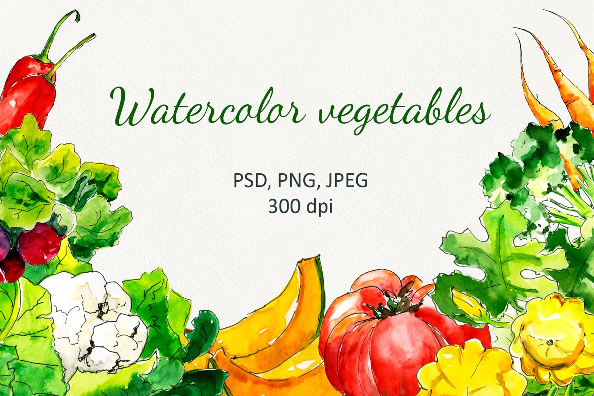 "Fresh vegetables" Watercolor set example image 1