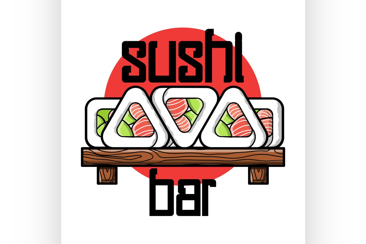 Color vintage sushi bar emblem example image 1