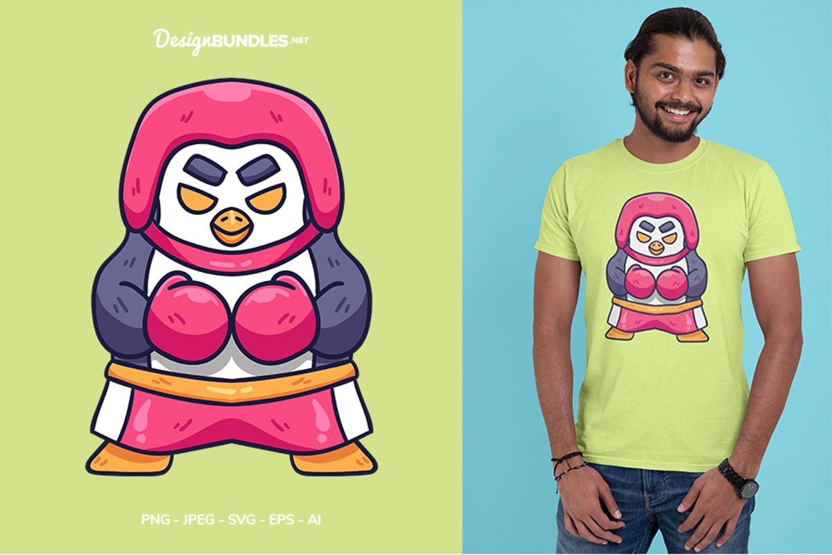 Boxing Penguin Vector Illustration For T-Shirt Design example image 1
