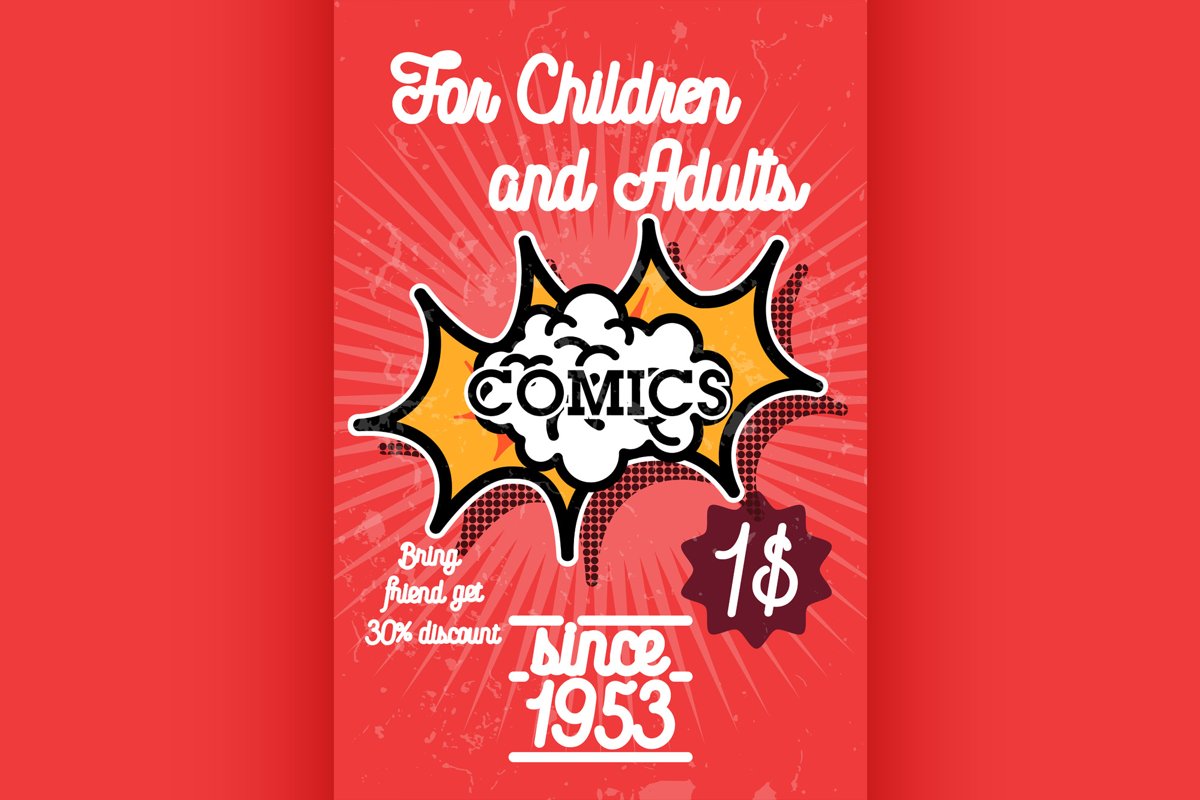 Color vintage comics shop banner example image 1