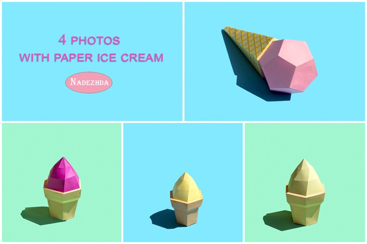 Paper ice cream in waffle cups and cone example image 1
