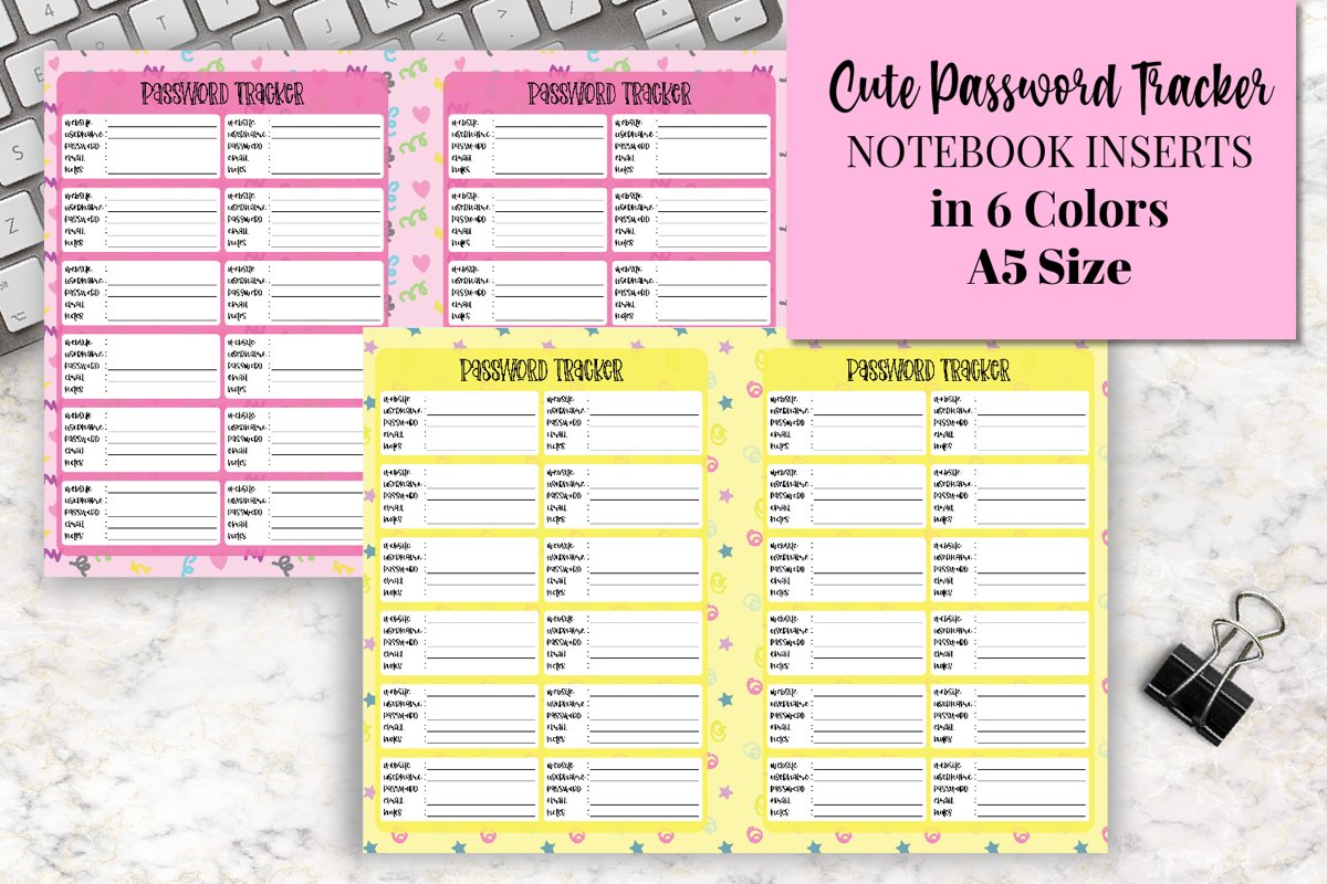 Cute Password Tracker A5 Size Notebook Inserts Planners example image 1