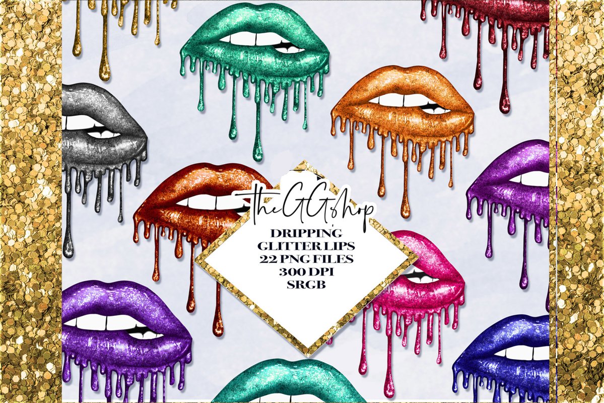 22 Dripping Glitter Lips Cliparts example image 1