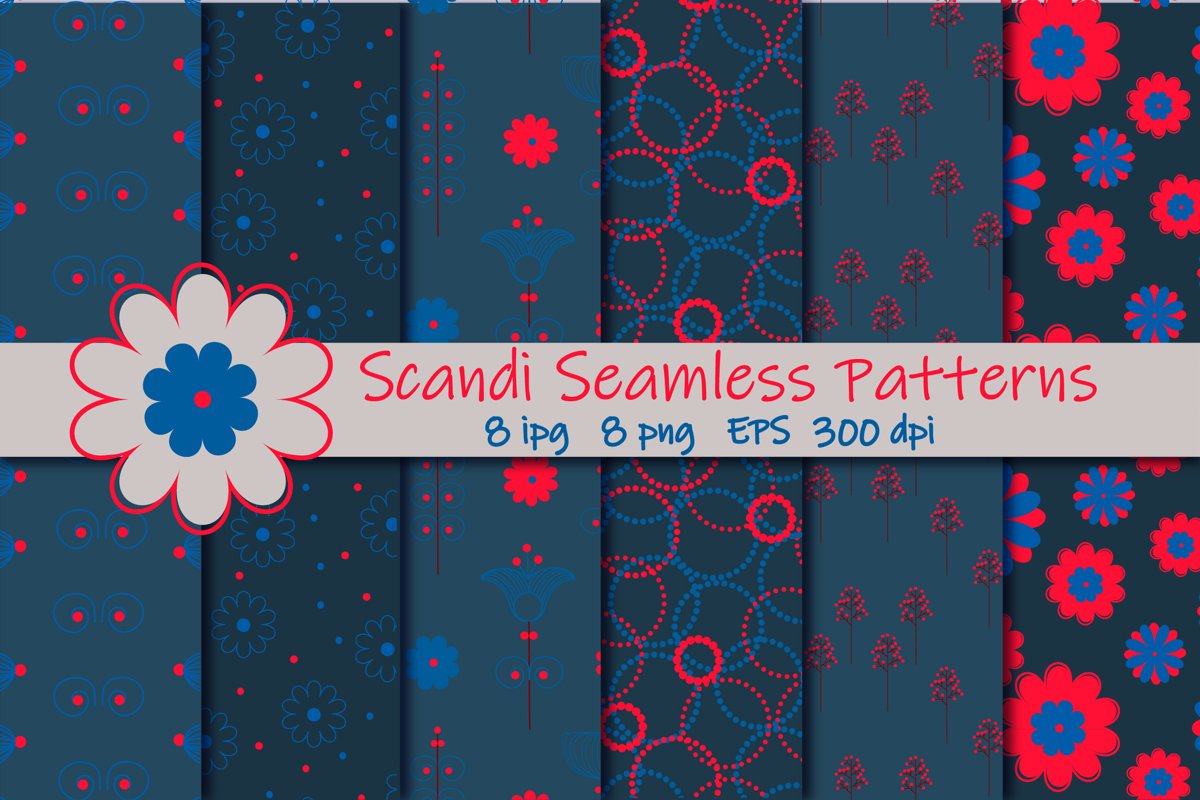 Scandi Flower bundle.Seamless pattern of Scandinavian flower example image 1