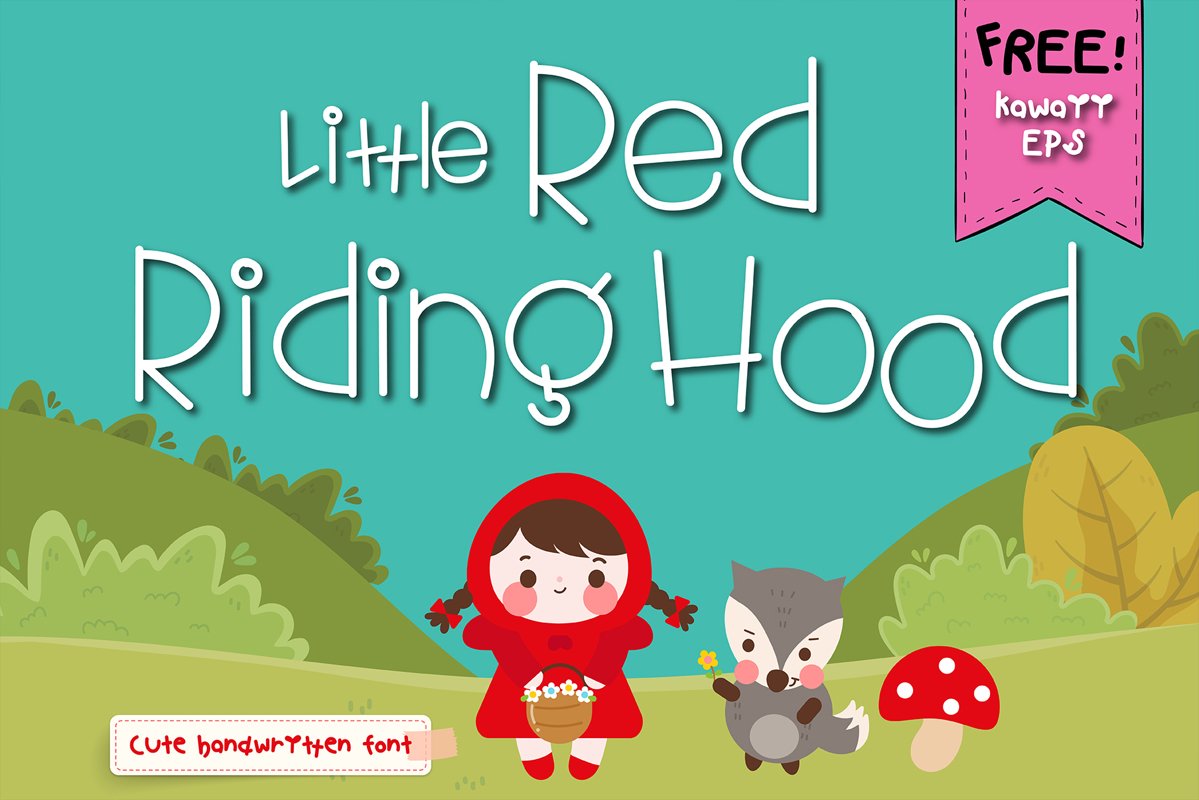 Little red riding hood Handwritten- cute kid font Kawaii example image 1