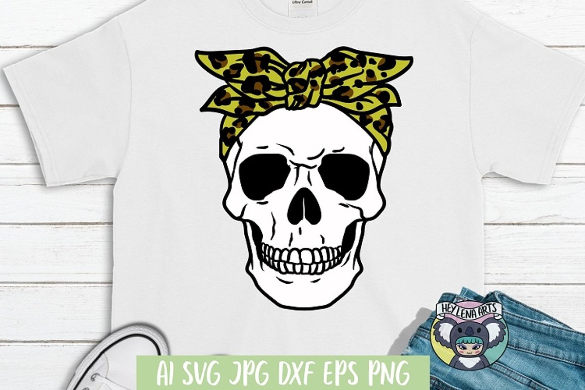 Skull svg, Bandana svg, Leopard Print, dxf, Cricut Cut Files example image 1