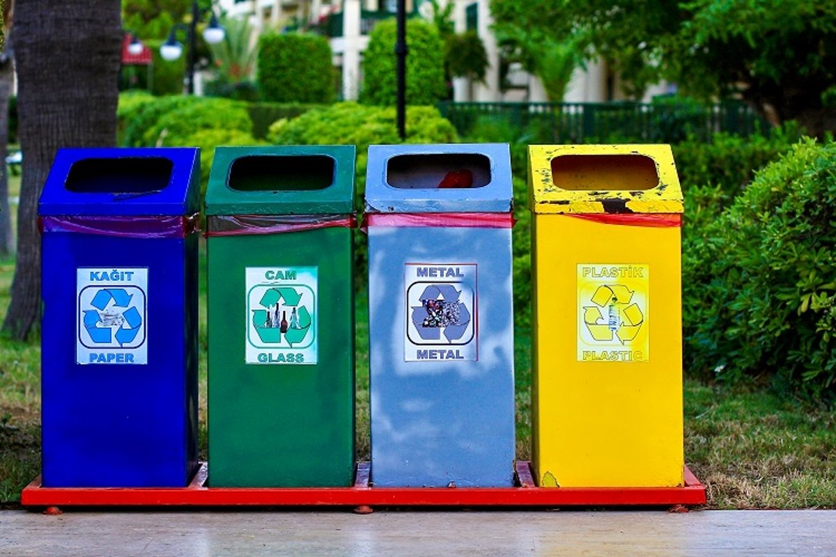 Different colored recycle garbage trash bins cans example image 1