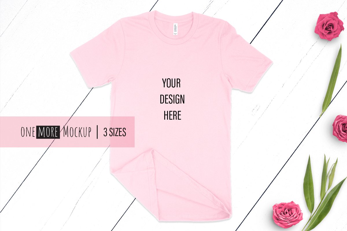 Pink TShirt Mockup | Bella Canvas 3001 Pink |Summer Mockup example image 1