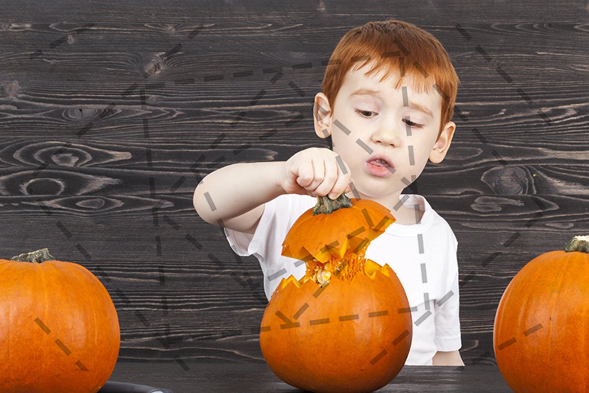 The red-haired boy hides a pumpkin example image 1