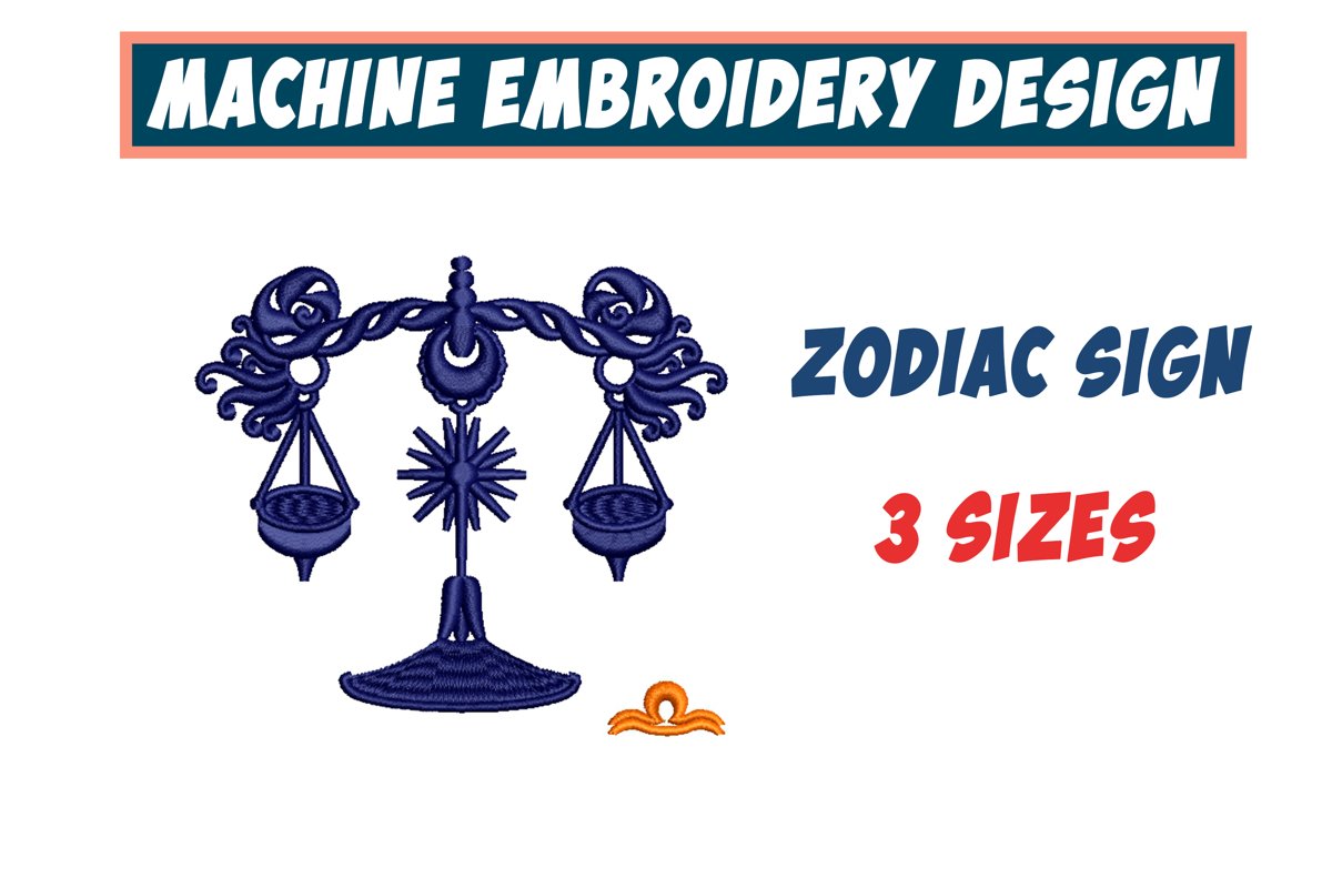 Libra Zodiac Sign - machine embroidery design, satin s example image 1