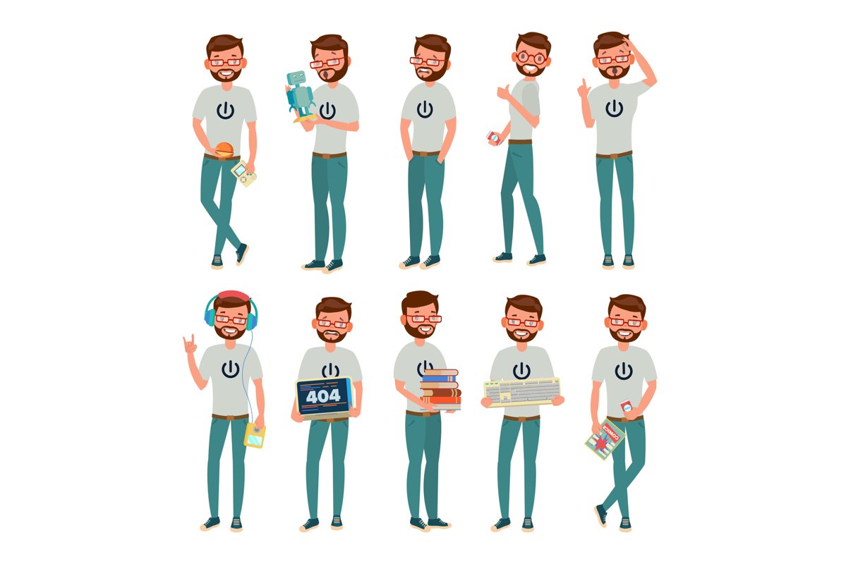 Geek Vector. Man. Isolated Flat Cartoon Character example image 1