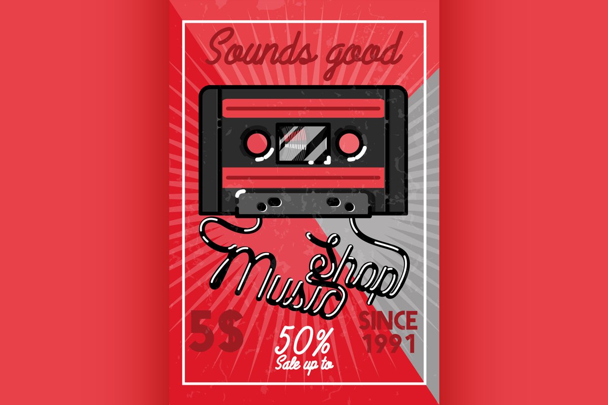 Color vintage music shop banner example image 1