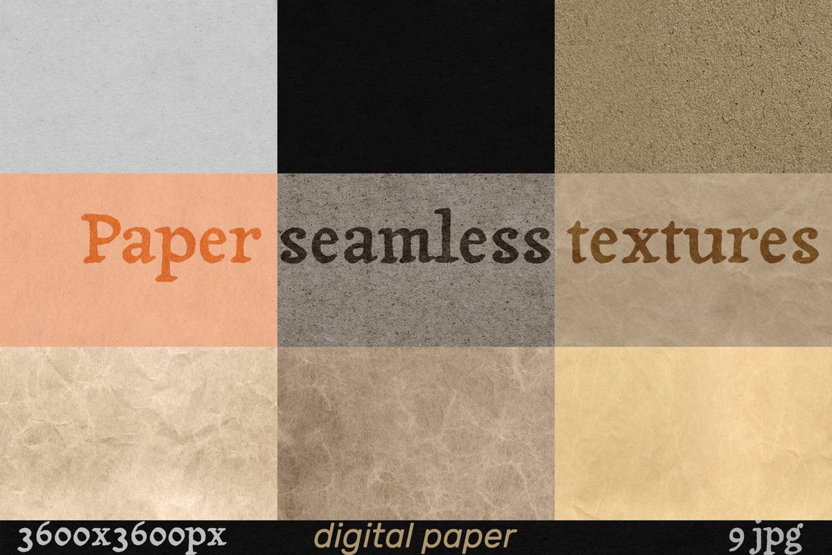 9 Paper Texture Digital Paper pack. Seamless pattern example image 1