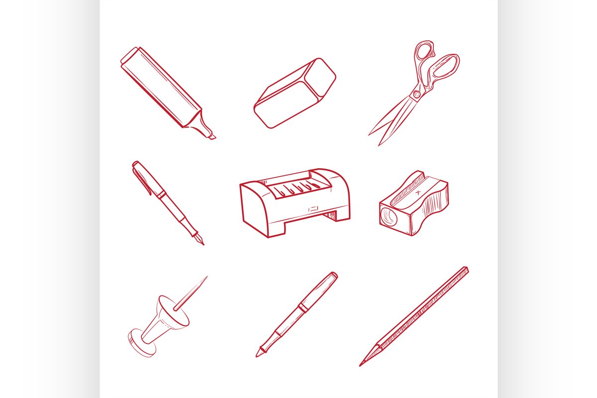 Hand-drawn Office equipment icons example image 1