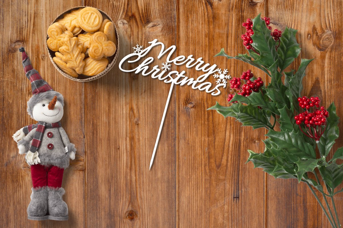 Cake topper 'Merry Christmas' CNC laser cutting template DXF example image 1